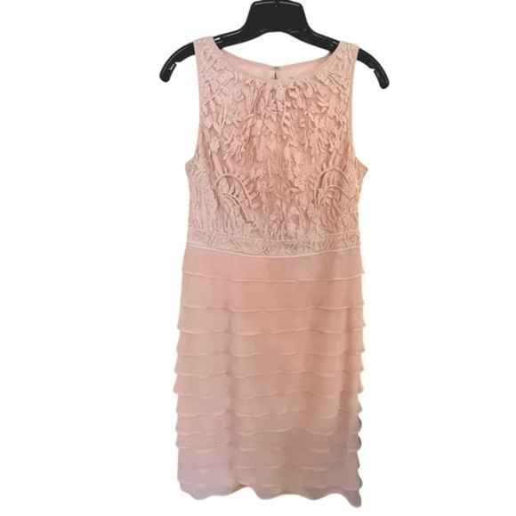 Adrianna Papell Light Pink Blush Ruffle Chiffon Ruffle Lace Dress 8 - Picture 2 of 11